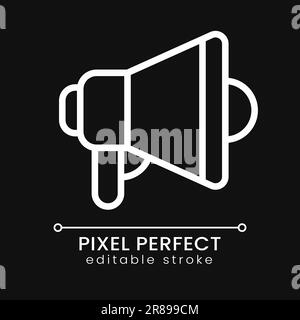 Bullhorn pixel perfect white linear icon for dark theme Stock Vector