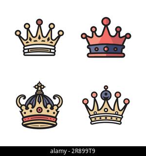 Hand Drawn vintage crown logo in flat line art style isolated on background Stock Vector