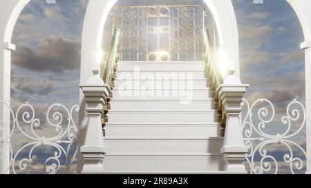 Stairs to Heaven. Heaven's gate. Wedding background. 3D render illustration. Stock Photo