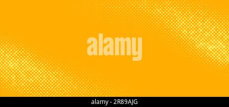 Yellow orange halftone background. Retro comic grain texture. Pixelated dots cartoon wallpaper. Pop art faded gradient pattern. Vector backdrop. Stock Vector