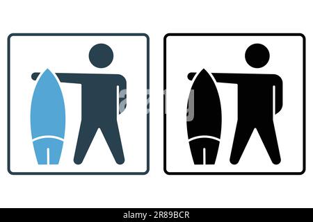 Surfing icon. surfer sign. icon related to water sport, summer. Solid icon style design. Simple vector design editable Stock Vector