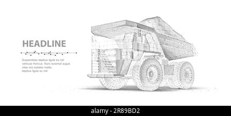 Heavy dump truck. Abstract 3d large dumper. Mining machinery, industry equipment, big career, open extraction, anthracite coal, gold mining Stock Vector