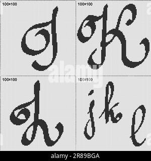 Pattern for knitting or cross stitch - calligraphic letters J, K, L vector image Stock Vector