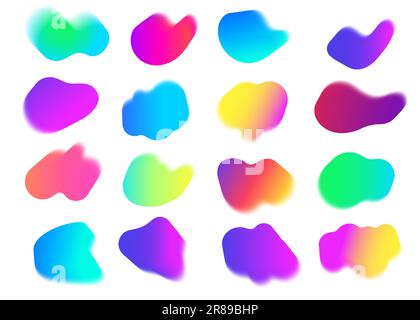 Blurred gradient shapes. Abstract fluid neon backgrounds. Vector liquid holographic iridescent blobs. Geometric trendy y2k elements Stock Vector
