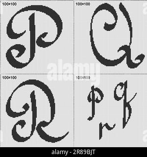 Pattern for knitting or cross stitch - calligraphic letters J, K