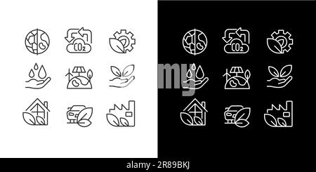 Ecology protection program pixel perfect linear icons set for dark, light mode Stock Vector
