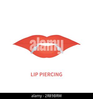 Lip piercing mouth barbell ring jewelry icon Stock Vector