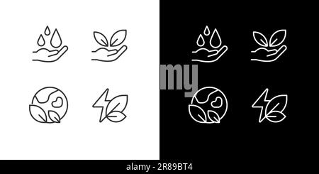 Natural sources protection pixel perfect linear icons set for dark, light mode Stock Vector