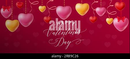 Happy Valentines Day Lettering and Hearts Stock Vector