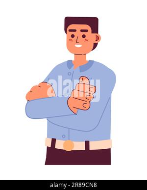 Caucasian entrepreneur arms crossed semi flat colorful vector character Stock Vector