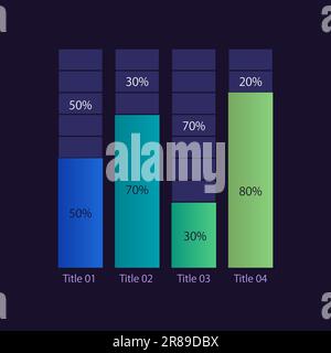 Stacked column infographic chart design template for dark theme Stock Vector