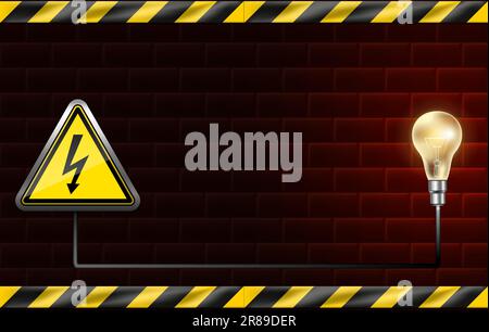 Vector illustration. Power outage banner. Red brick wall.. Light bulb. Stock Vector