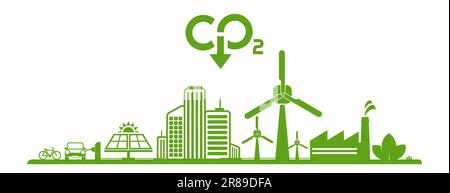 reducing CO2 emissions to stop climate change. green energy background Stock Photo