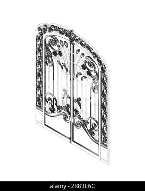 Outline Fence gate isolated cartoon icon. Vector metal entrance. Vector illustration fence gate on white background. Vector illustration fence gate wh Stock Vector