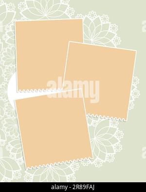Photobook with lace, social stories layout, vintage collage photo book. Vector illustration Stock Vector