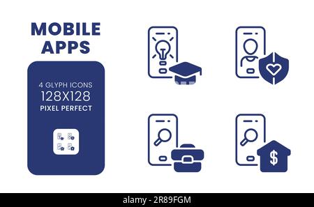 Mobile apps black solid desktop icons pack Stock Vector