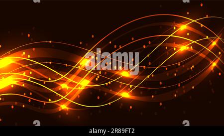 Abstract yellow background texture of magic laser beautiful digital luminous burning fiery bright waves of lines of stripes of energy electric neon sh Stock Vector
