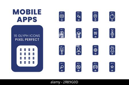Mobile apps black solid desktop icons pack Stock Vector