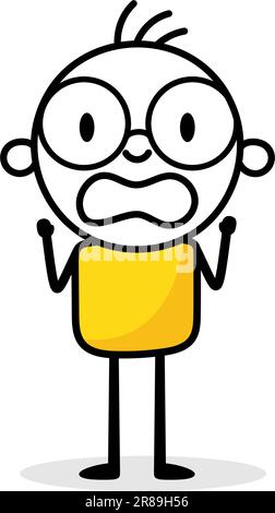 Shocked scared man. Hand drawn doodle panicked or terrified characters in horror. Vector stock illustration. Stock Vector