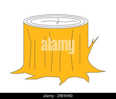 Tree stump in forest flat line color isolated vector object Stock Vector