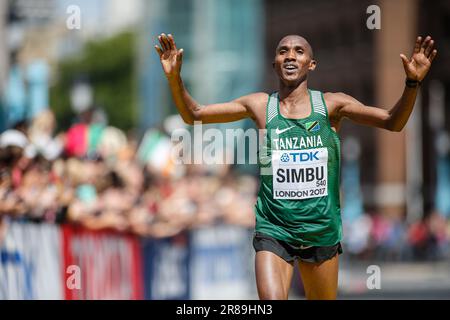 Alphonce Felix Simbu participating in the marathon at the World Athletics Championships London 2017. Stock Photo