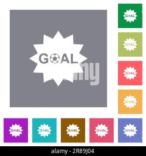 Goal sticker with sharp edges solid flat icons on simple color square backgrounds Stock Vector