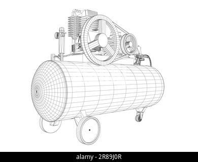 Air Compressor Isolated on White. Air compressor pneumatic icon. Wireframe air compressor pneumatic vector icon for web design isolated on white backg Stock Vector