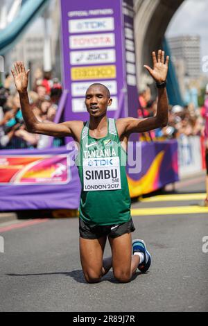 Alphonce Felix Simbu participating in the marathon at the World Athletics Championships London 2017. Stock Photo