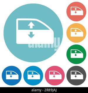Car electric window winder flat white icons on round color backgrounds Stock Vector