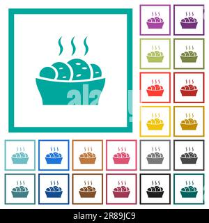 Fresh cake flat color icons with quadrant frames on white background Stock Vector