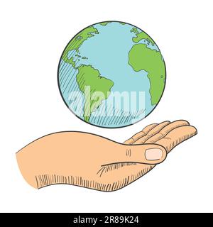 Illustration of a hand holding globe Stock Vector
