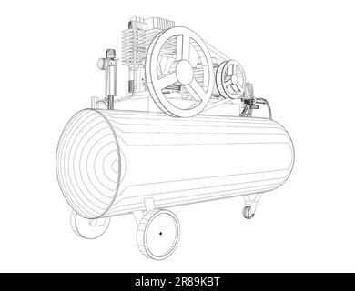 Air Compressor Isolated on White. Air compressor pneumatic icon. Outline air compressor pneumatic vector icon for web design isolated on white backgro Stock Vector