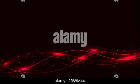 Red transparent abstract shiny magical cosmic magical energy lines, rays with glare and dots and light shines on a black background from above. Vector Stock Vector