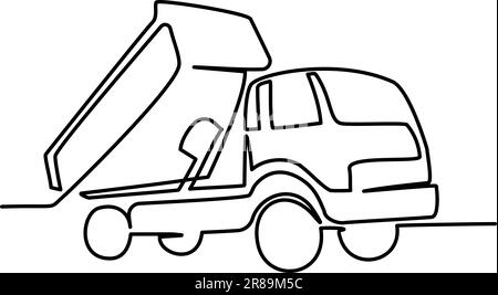 Dump Truck. Continuous One single line drawing. vector illustration. Heavy transportation vehicle concept. Modern design graphic Stock Vector