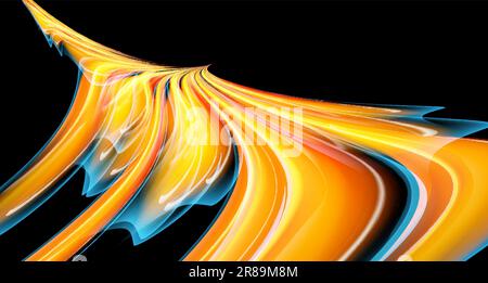 Beautiful bright yellow orange abstract energetic magical cosmic fiery texture, phoenix bird from lines and stripes, waves, flames with twists and tur Stock Vector