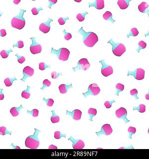 Endless seamless pattern of medical scientific medical supplies laboratory chemical violet flasks and flasks on a white background. Vector illustratio Stock Vector