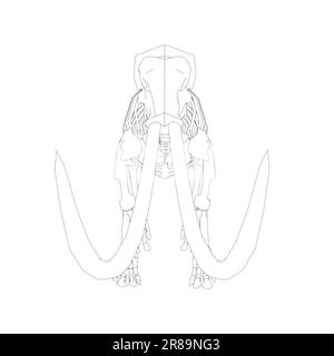 Vector Illustration of outline Mammoth Skeleton on Isolated White Background. Vector prehistoric contour skeleton of mammoth on white background isola Stock Vector
