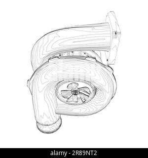 Steam turbine rotor operation. Vector illustration. Automotive turbine outline. Stock Vector