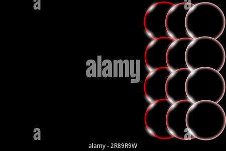 Red transparent abstract shiny beautiful and convex smooth three-dimensional simple balls, bubbles, egg circles with glare of light located on the sid Stock Vector