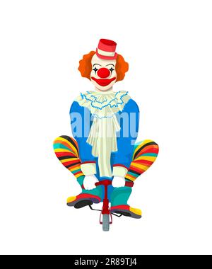 Clown on a bicycle, vector illustration over white background Stock Vector