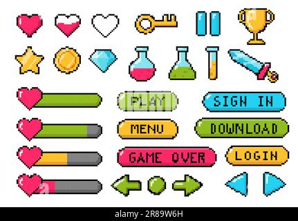 8bit buttons set Stock Vector