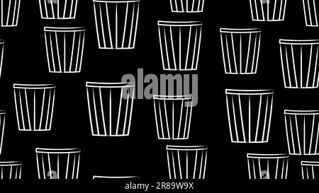 Geometrical strip popcorn buckets on white background, cinema snacks, seamless pattern, vector illustration. Online movie theater background. Stock Vector