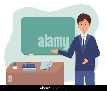 Teacher in English class at school vector illustration. Cartoon old man ...