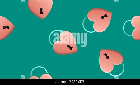 Endless seamless pattern of beautiful festive love joyful tender hearts with keyhole on a green background. Vector illustration. Stock Vector