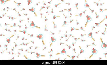 Endless seamless pattern of beautiful festive love joyful tender hearts with magnifying glasses for searching on a white background. Vector illustrati Stock Vector