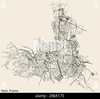 Street roads map of DIJON, FRANCE Stock Vector