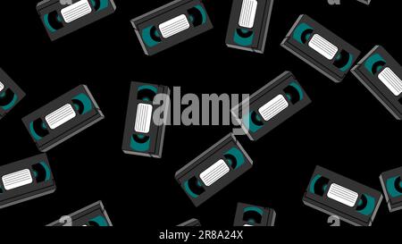 Texture, seamless pattern of old retro wines gray antique analog hipster film video cassettes for a video recorder with a magnetic film for watching m Stock Vector