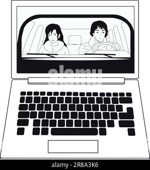 A girl and a guy are driving in a car. laptop screen Stock Vector