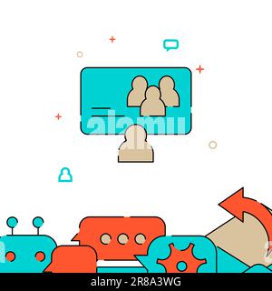 Video conference filled line vector icon, simple illustration, related bottom border. Stock Vector