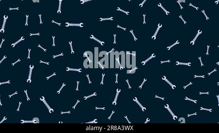 Texture, seamless pattern of metal iron blue gas spanners, metalworker building repair for loosening and tightening the nuts and bolts on a blue backg Stock Vector